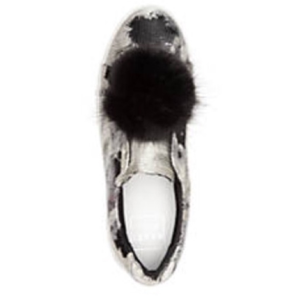 Silver/black brocade Pom Pom Sneakers - Picture 4 of 7